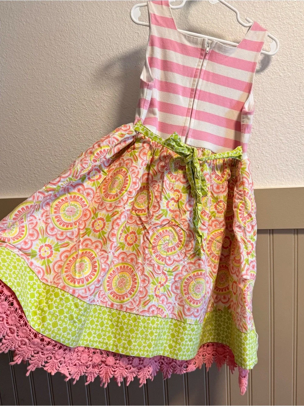 Counting Daisies | Girls Pink & Lime Bow-Accent Dress